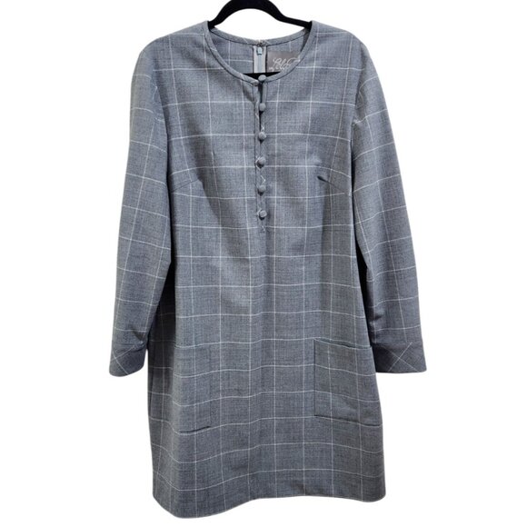 NWT Lela Rose Pearl Chestnut Plaid Wool Full Sleeve Dress Size 16 - Picture 6 of 16